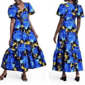 Christopher John Rogers Floral Puff Sleeve Tiered Ruffle Maxi Dress Women's 6